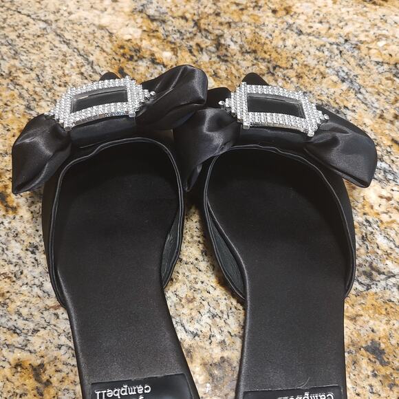 Jeffrey Campbell Black Satin Rhinestone Slip-On Mules Size 8.5 - Picture 6 of 12